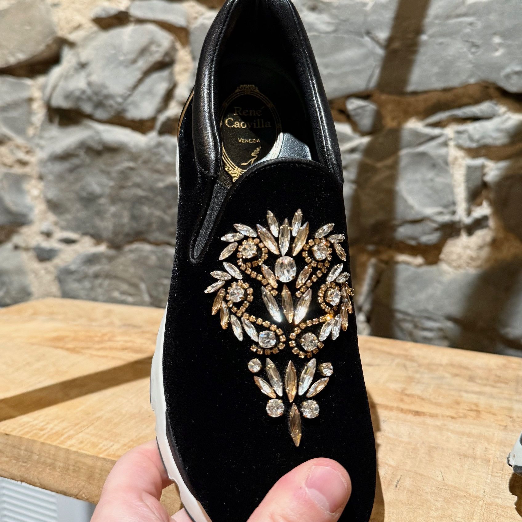 Rene Caovilla René Caovilla Black Velvet Crystals Embellished Sneakers Size US 6 / IT 36 - 6 Thumbnail