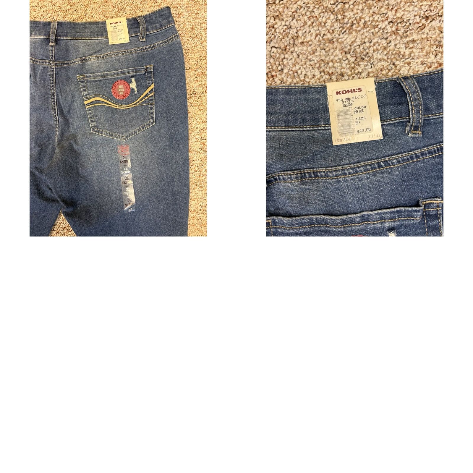 Vintage Kohls Low Rise Skinny Jeans Womens Size 22 Dark Blue Distressed - 45 in Size 30" / US 8 / IT 44 - 8 Thumbnail