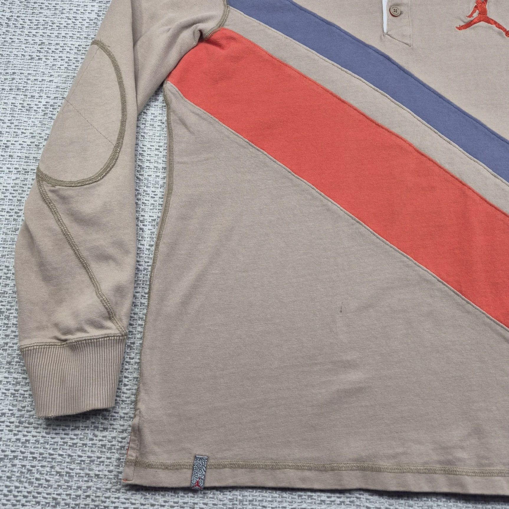 Jordan Brand Jordan Rugby Polo Shirt Mens XL Tan Long Sleeve Diagonal Stripe Jumpman Top Size US XL / EU 56 / 4 - 3 Thumbnail