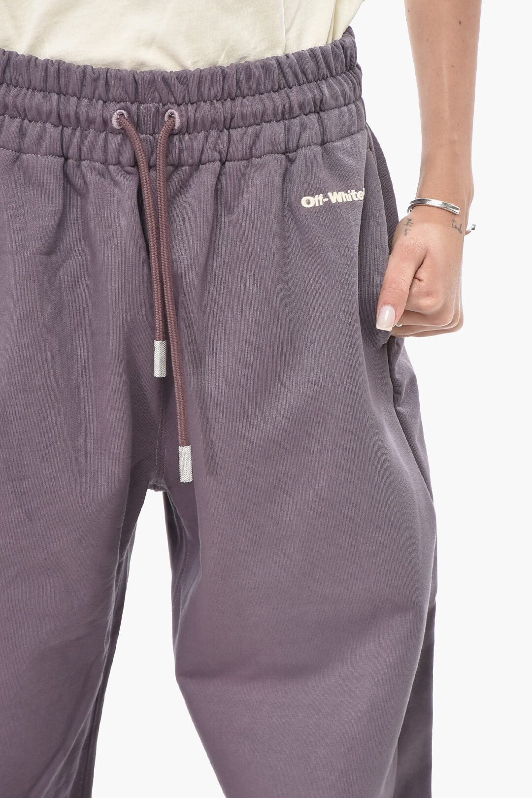 Off-White og1mm0426 Brushed Cotton Joggers in Purple Size 28" / US 6 / IT 42 - 3 Thumbnail