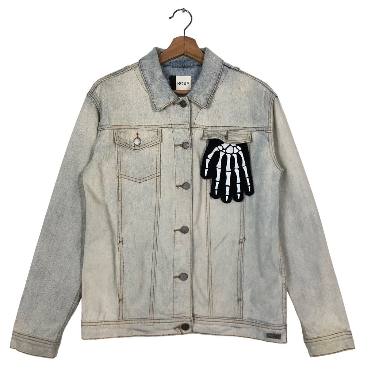 Japanese Brand 🔥Rare Acid Wash Design Denim Trucker Jacket Roxy Japan Size US S / EU 44-46 / 1 - 1 Thumbnail