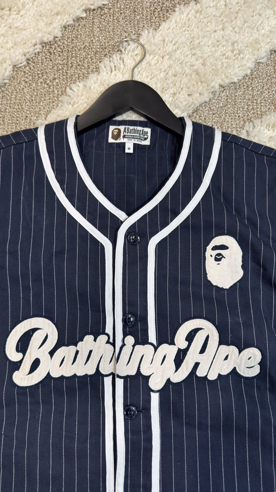 Bape Pinstripe Navy Baseball Jersey Size US M / EU 48-50 / 2 - 3 Thumbnail