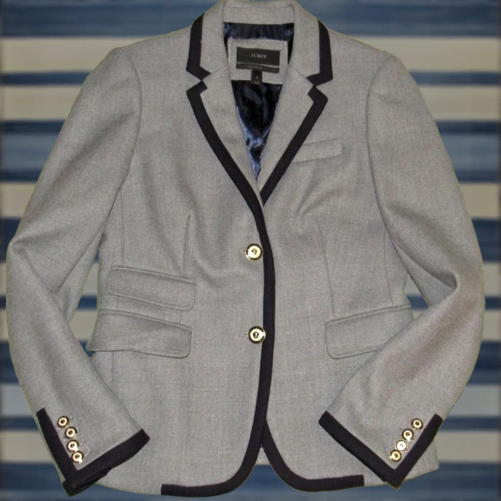 Vintage Vtg J CREW Grey Wool Tipped Lexington Schoolboy Blazer Jacket 2 Size XS / US 0-2 / IT 36-38 - 1 Thumbnail