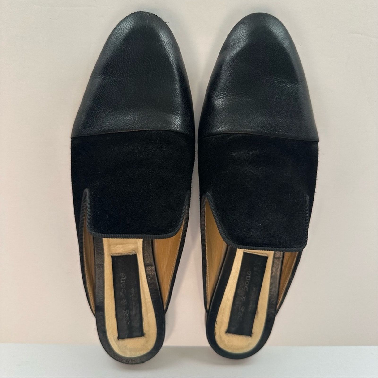Rag & Bone Sabine Black Mules EU 38 Slides Flats 2-tone Leather & Suede Size US 8 / IT 38 - 2 Thumbnail