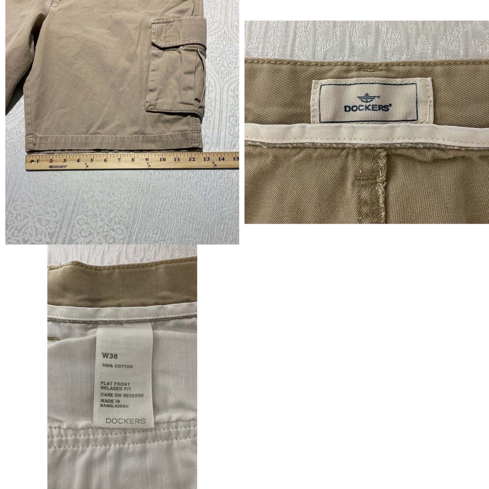 Dockers VINTAGE Dockers Mens 36 Khaki Cargo Shorts Relaxed Fit Flat Front 100% Cotton Tan Size US 36 / EU 52 - 8 Thumbnail