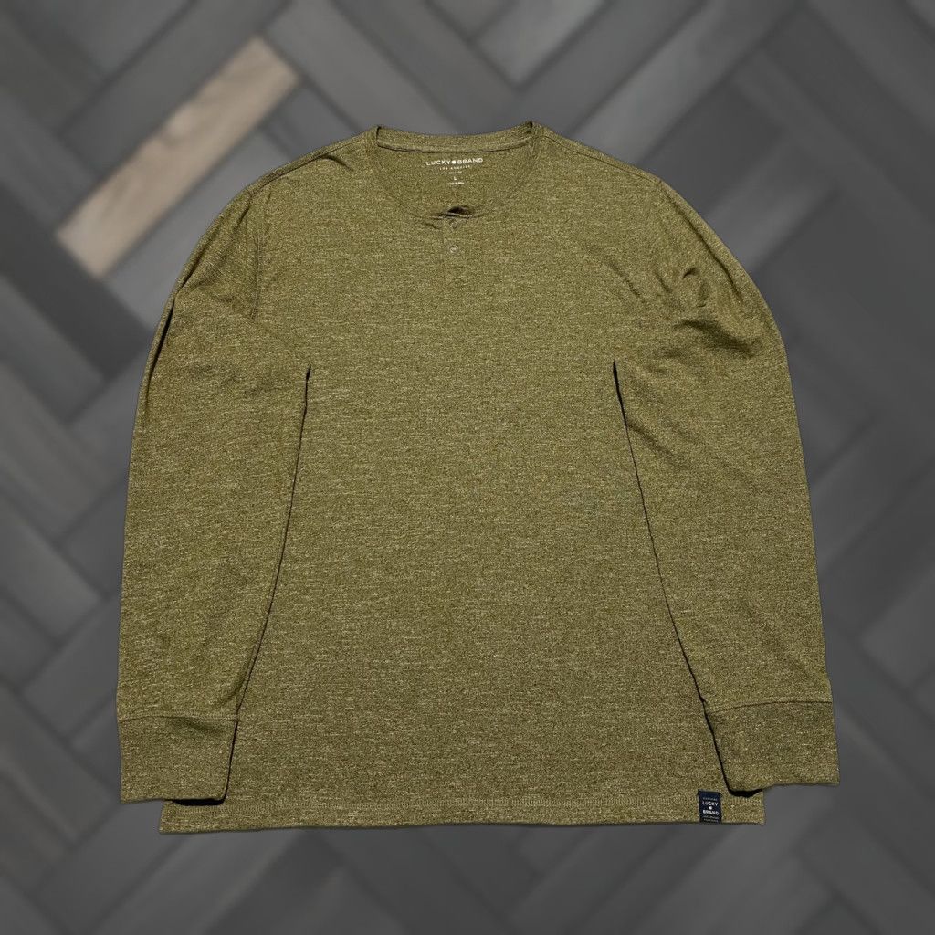 Lucky Brand Lucky Brand Shirt Mens Large Olive Green Henley Long Sleeve Cotton Blend Casual Size US L / EU 52-54 / 3 - 1 Thumbnail