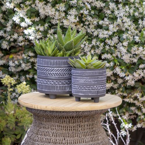 Designer × Homemade S/2 TRIBAL LOOK FOOTED PLANTER 6/8", BLACK Size US L / EU 52-54 / 3 - 1 Thumbnail