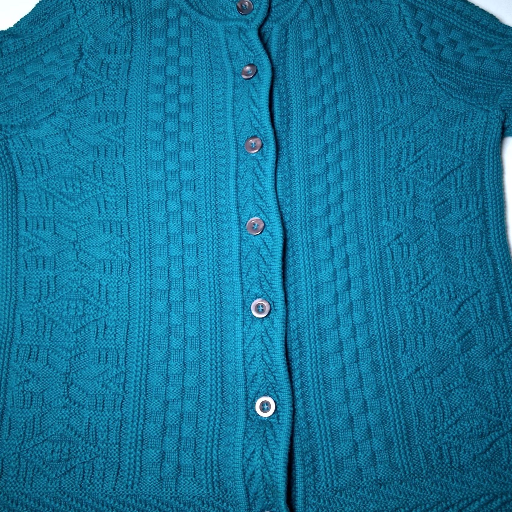 Vintage VINTAGE? LL Bean Cardigan Sweater Medium Button Mixed Knit Turquoise Blue M Womens Regular Cotton Knit Playground? Size M / US 6-8 / IT 42-44 - 6 Thumbnail