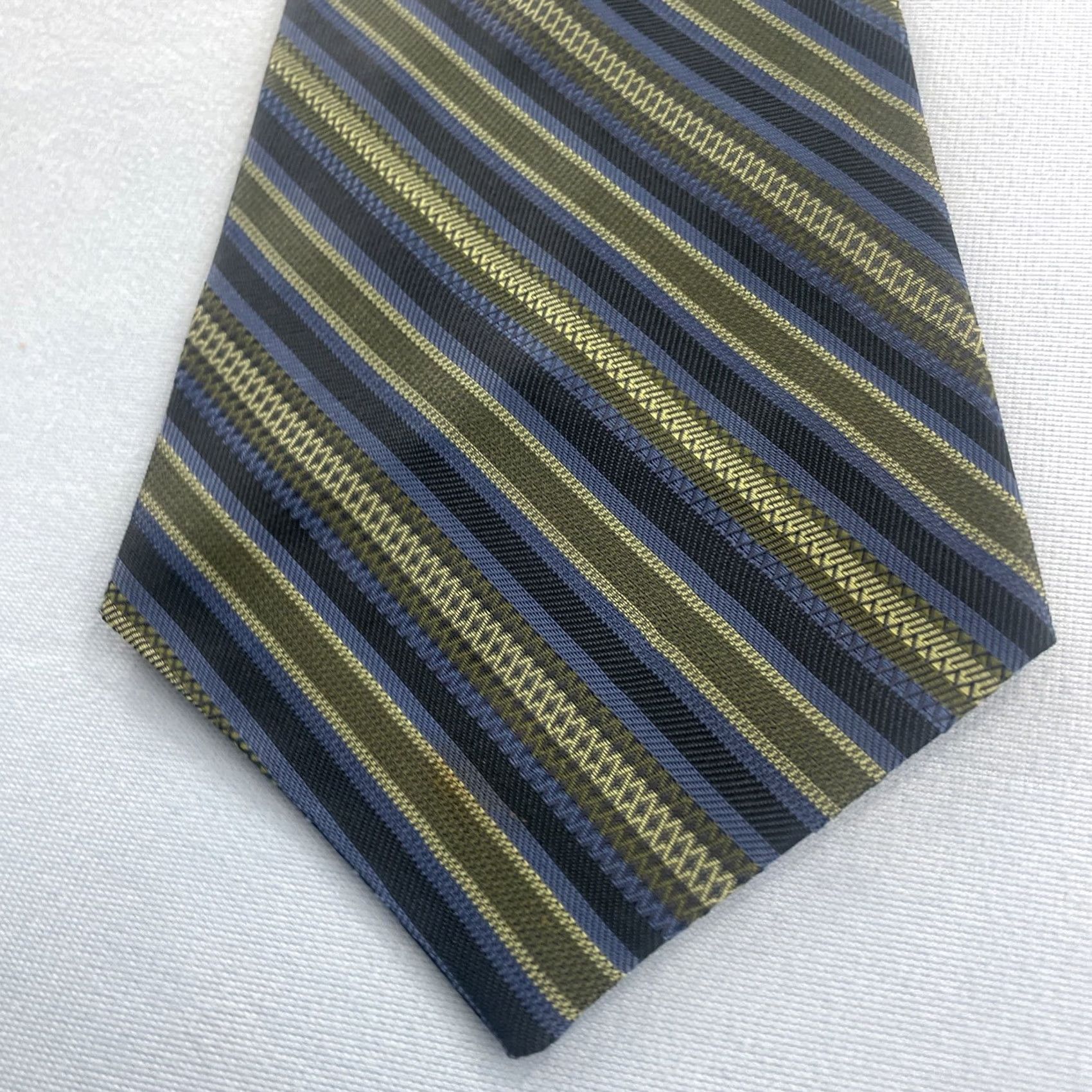Vintage vtg 70s ExtraWide Necktie 5" Repp Kipper Tie Specially Handmade by Doris 5.25x60 green blue gray Men Tie Vintage 70s Extras Wide Slim 60" Cap Vs Size ONE SIZE - 2 Thumbnail