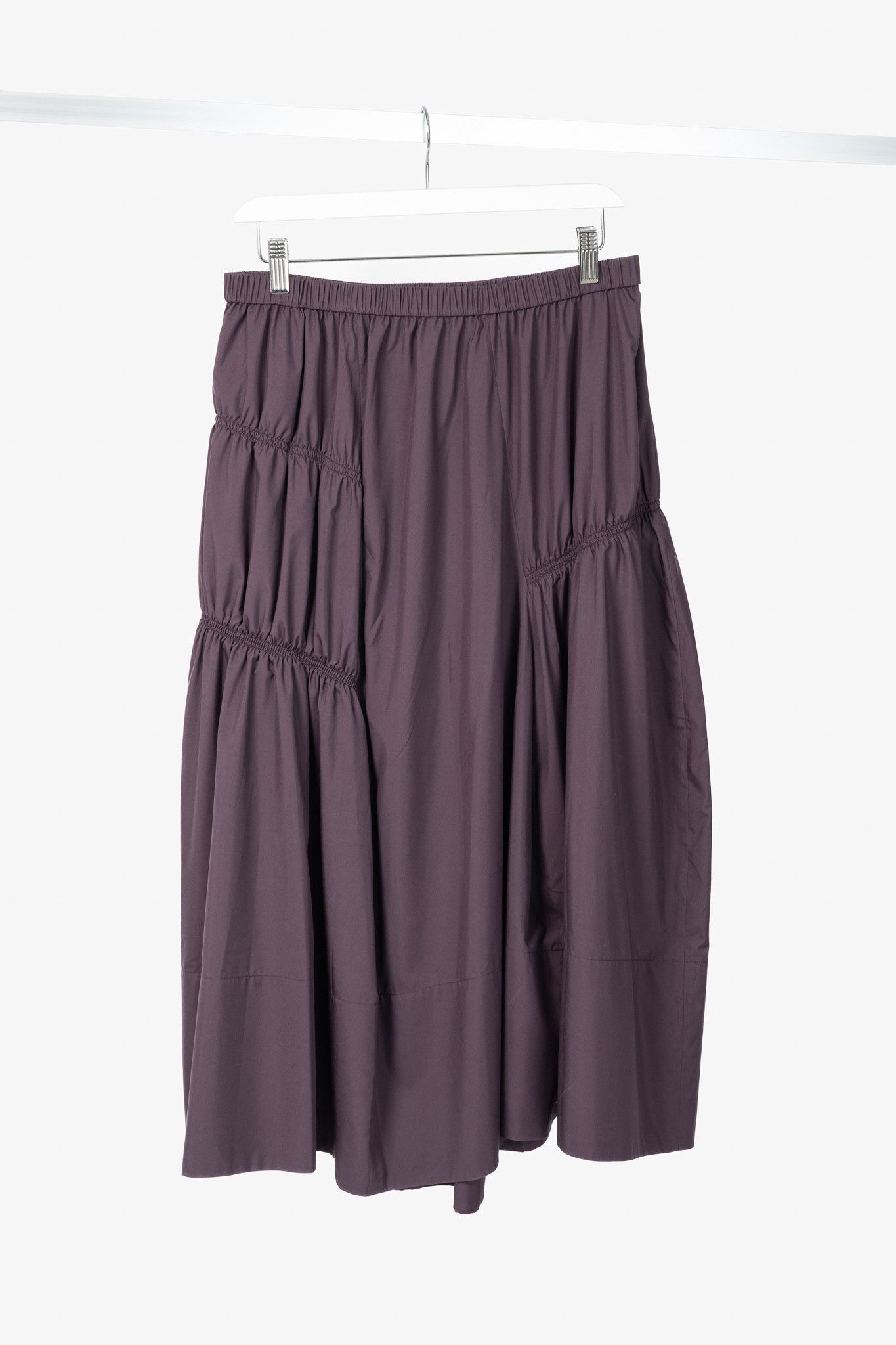 Tibi Tibi Aubergine Shirred Nylon Paneled Midi Skirt Size 29" - 1 Thumbnail