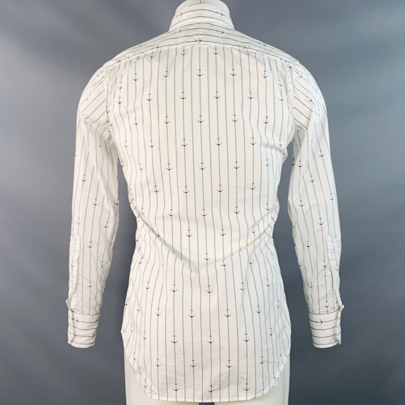 Thom Browne White Navy Nautical Pinstripe Cotton One Pocket Shirt Size US S / EU 44-46 / 1 - 4 Thumbnail