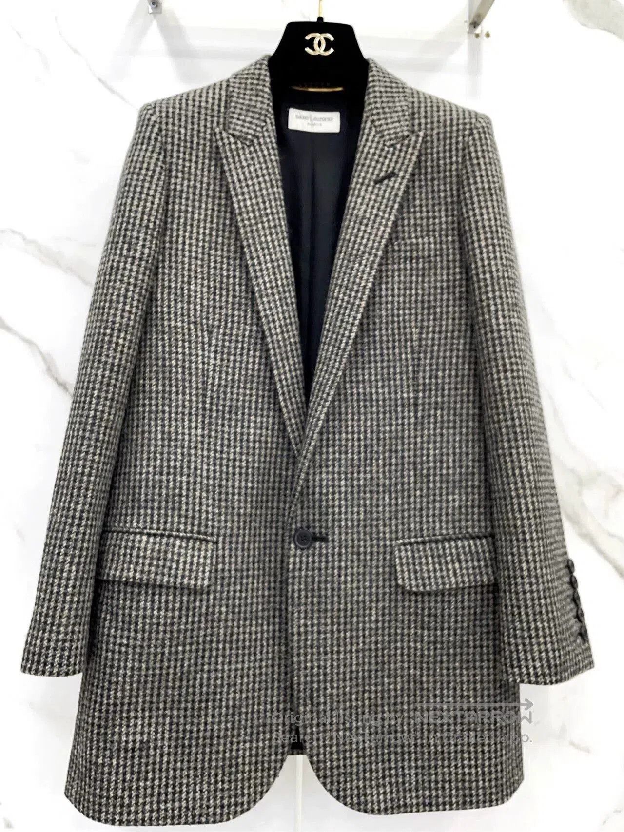 Saint Laurent Paris Saint Laurent Black Houndstooth Wool Blazer. Size XXS / US 00 / IT 34 - 4 Thumbnail