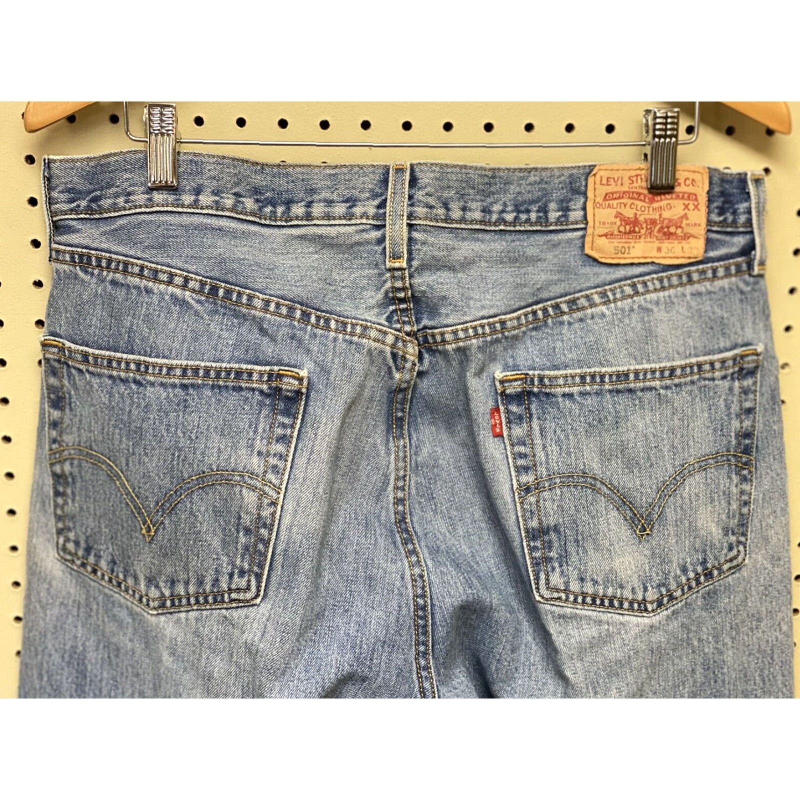 Levi's VINTAGE Levi's 501 XX Jeans 36x33 Denim Button Fly Distressed Denim Blue USA 90s Mens Regular Straight"} Size US 36 / EU 52 - 3 Thumbnail