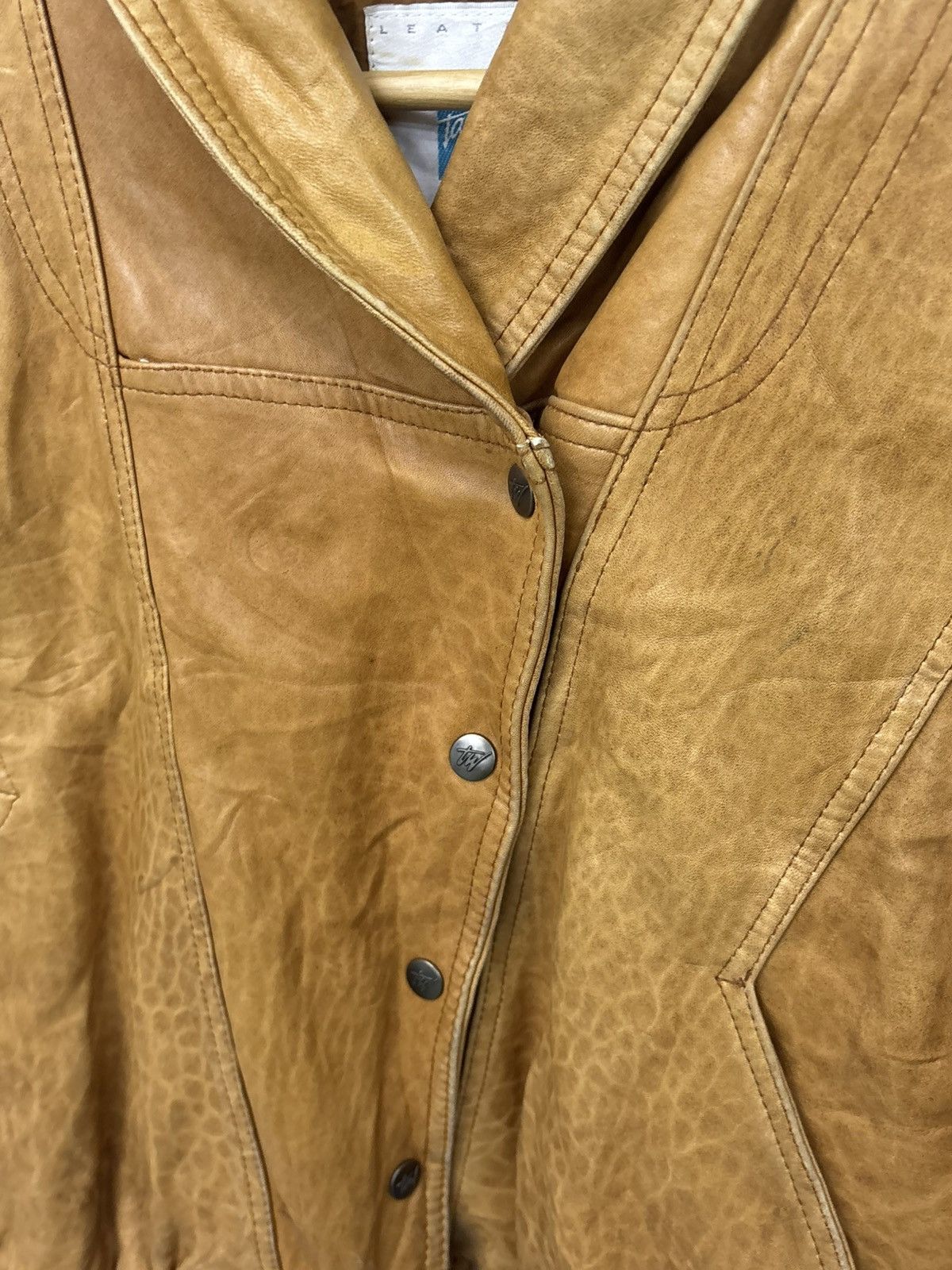 Rare Vintage 80s Patina Leather Bomber Jacket Double Collar