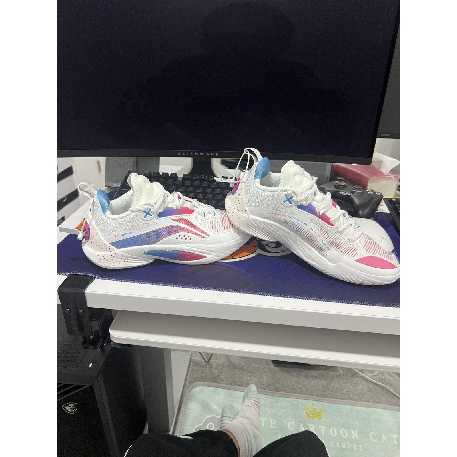 Li-Ning LI-NING Speed 10 Premium White Pink Blue Basketball Shoes Size US 8.5 / EU 41-42 - 3 Thumbnail
