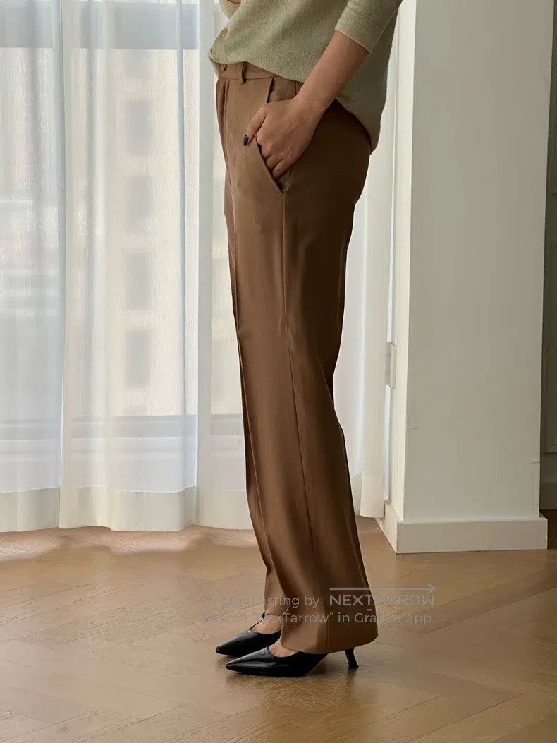 Hermes Hermes size M Solid cashmere straight-leg casual pants, kha Size 22" - 4 Thumbnail