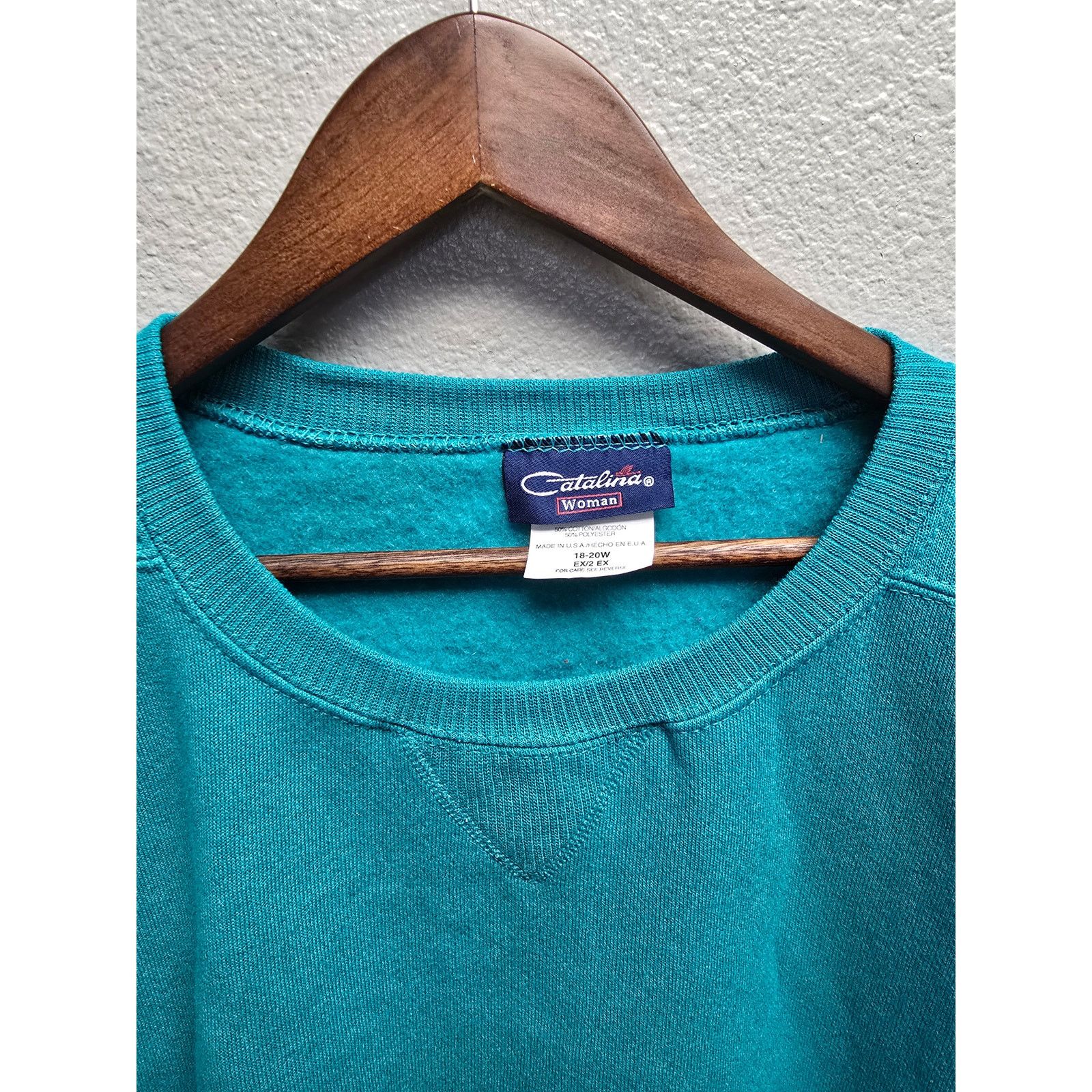 Vintage Turquoise Pullover Sweatshirt 18-20W Vintage Womans Blank Size 3XL / US 20-22 - 3 Thumbnail