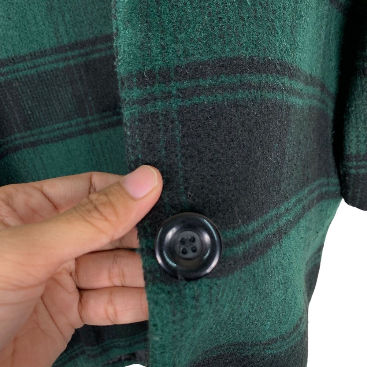 Japanese Brand WORLD WIDE LOVE Green Black Checked Wool Long Coat #1130-C52 Size S / US 4 / IT 40 - 15 Thumbnail