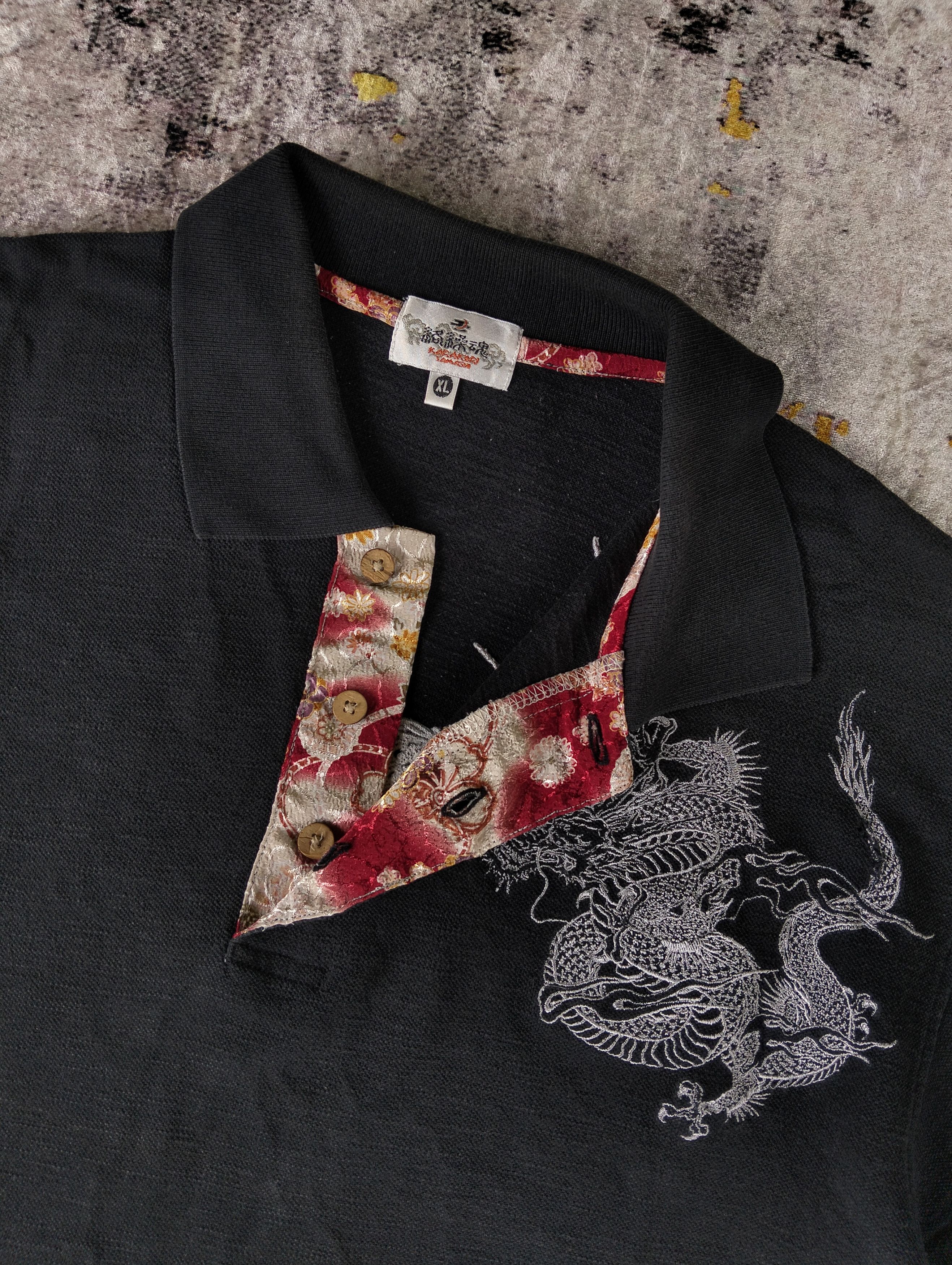 Karakuri Tamashii Karakuri Tamashii Dragon Embroidered Faded Polo Shirt Size US XL / EU 56 / 4 - 5 Thumbnail