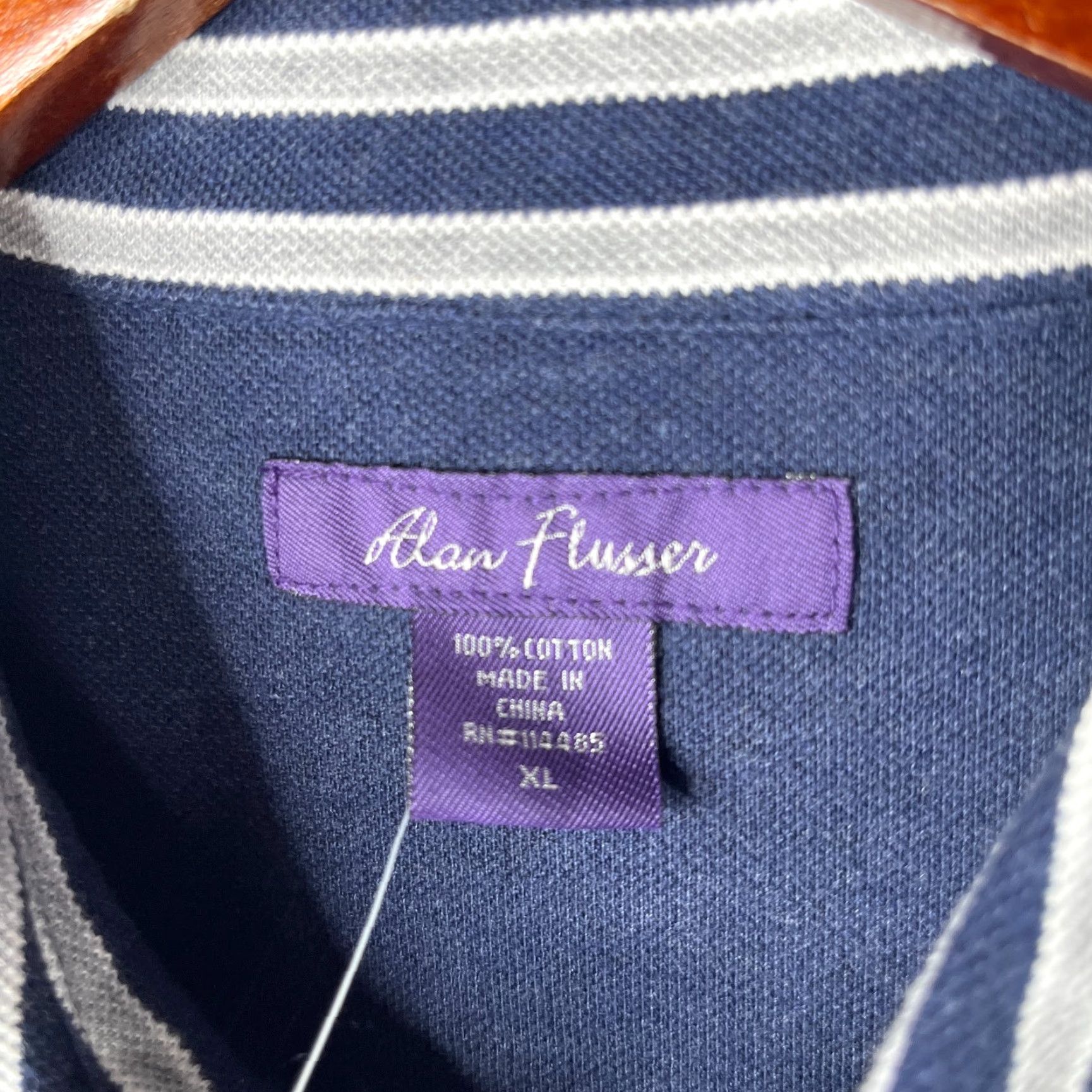 Vintage Alan Flusser Polo Shirt XL Navy Blue White Striped Preppy Mens New NWT Size US XL / EU 56 / 4 - 5 Thumbnail