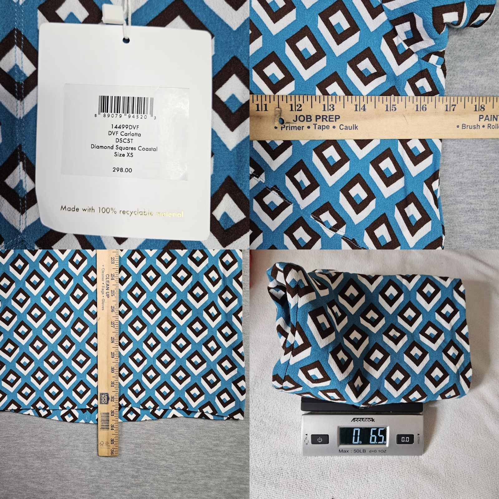 Diane von Furstenberg DVF Carlotta Diamond Squares Coastal Dress Women's XS NEW Multicolor Short Sleeve Crew Neck A-Line Above Knee Casual Lightweight Vacation Womens DVF Size XS / US 0-2 / IT 36-38 - 8 Thumbnail