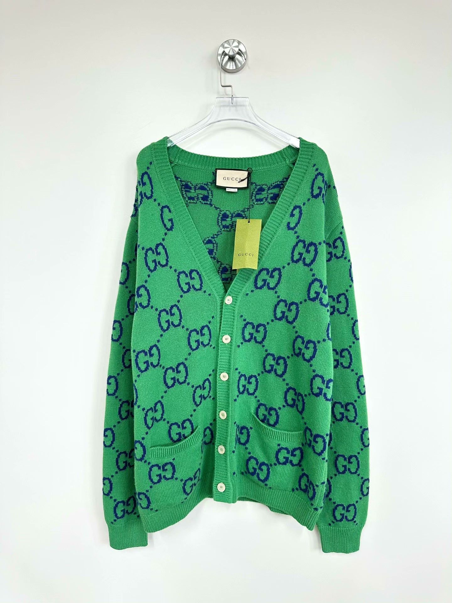 Gucci Gucci Green Double G Print Knit Cardigan Size US L / EU 52-54 / 3 - 1 Thumbnail