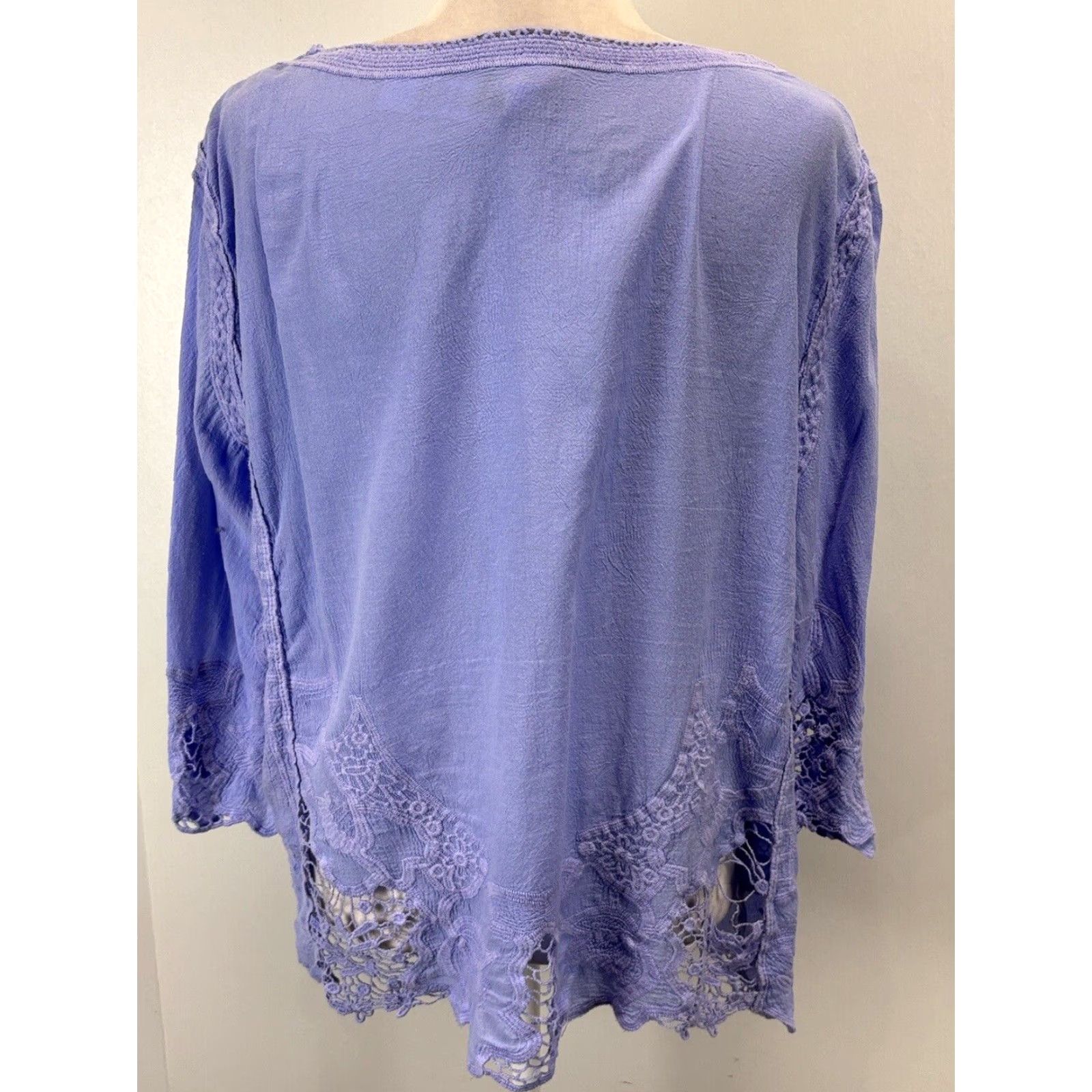 Vintage Chicos Women's Blue Lace Trim Casual Top Shirt, X-Large Size XL / US 12-14 / IT 48-50 - 3 Thumbnail