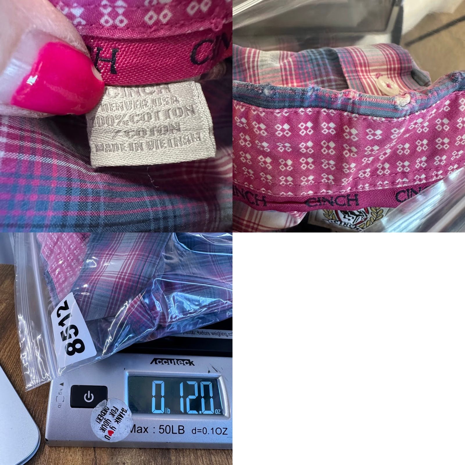 Pinko Cinch Western Womens XS Purple Pink Plaid Button Down Long Sleeve Cotton Size XL / US 12-14 / IT 48-50 - 8 Thumbnail