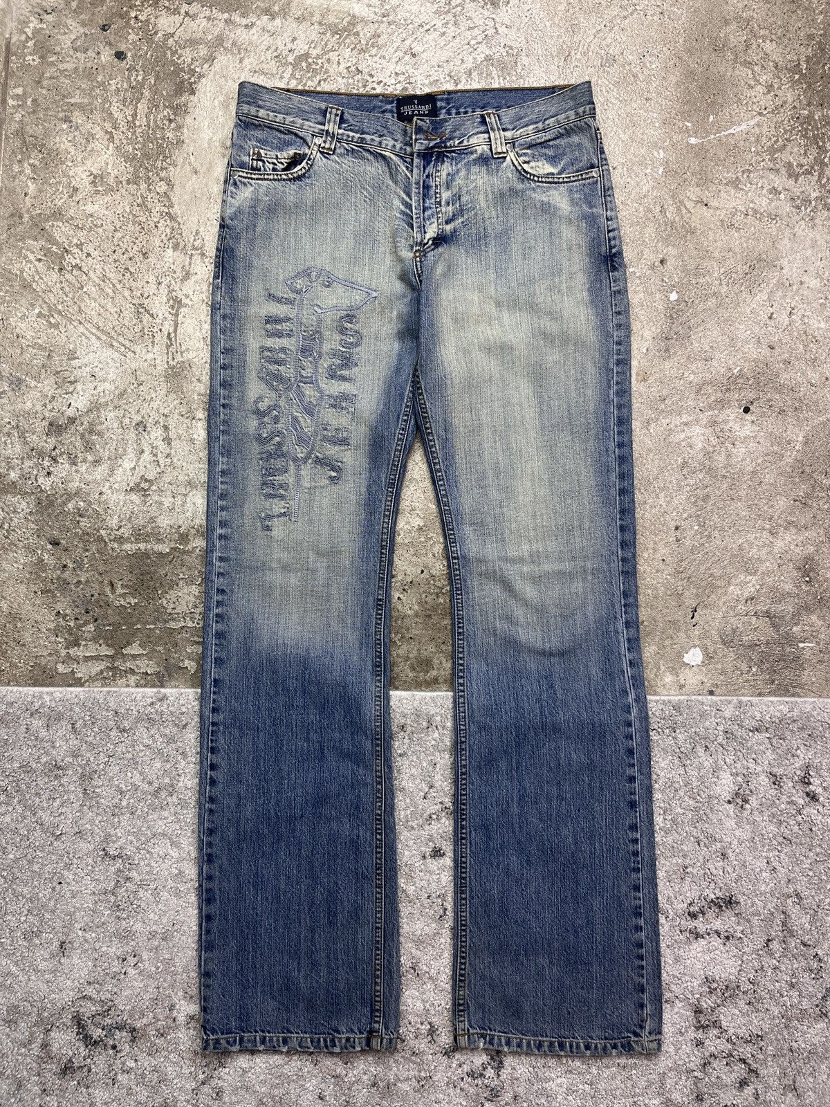 Trussardi × Vintage TRUSSARDI EMBROIDERED LOGO DENIM PANTS - LOT № 3148 Size US 33 - 4 Thumbnail