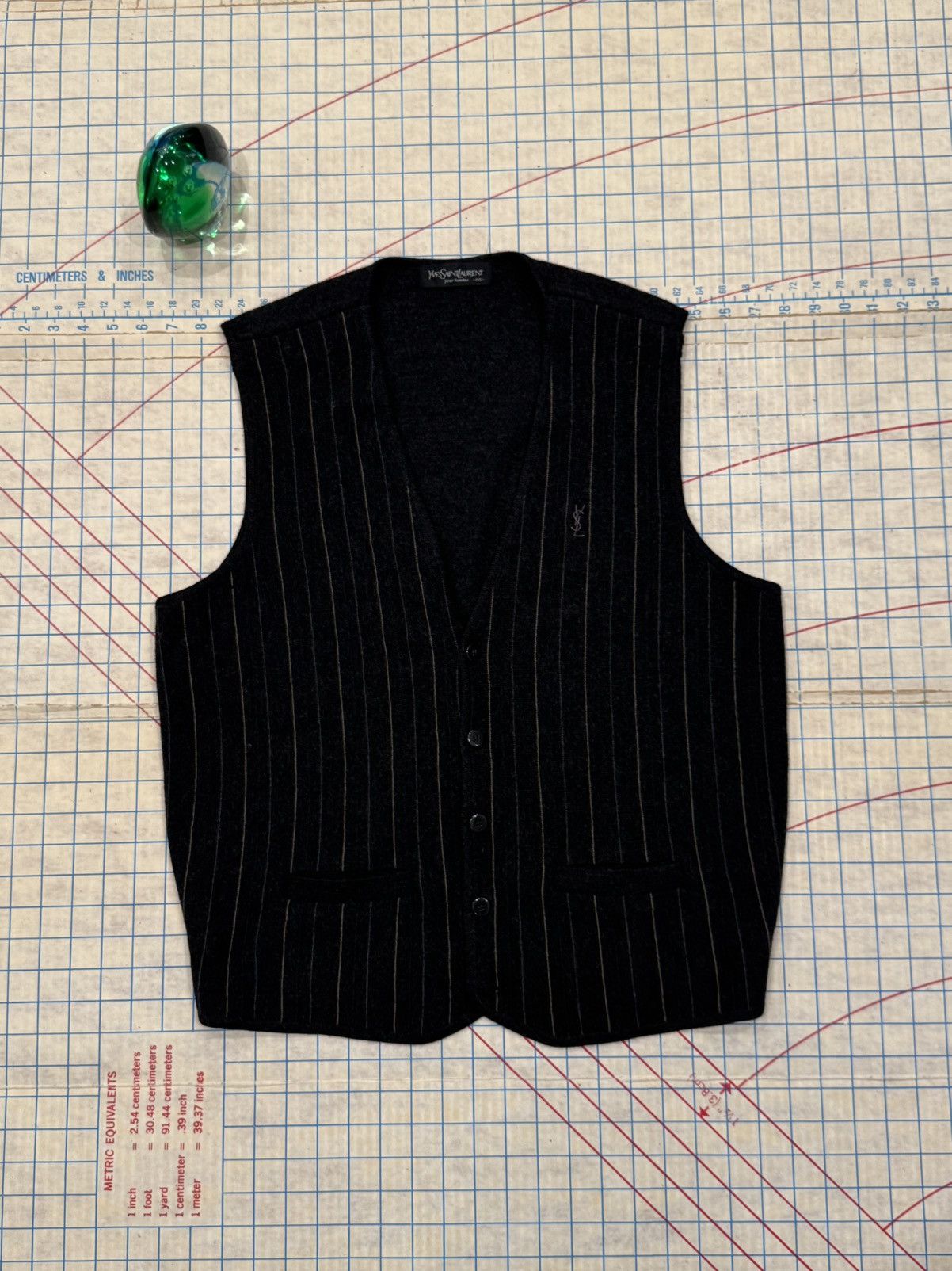 Yves Saint Laurent Vintage Yves Saint Laurent pour homme Pin Striped Knit Vest Size 42R - 2 Thumbnail