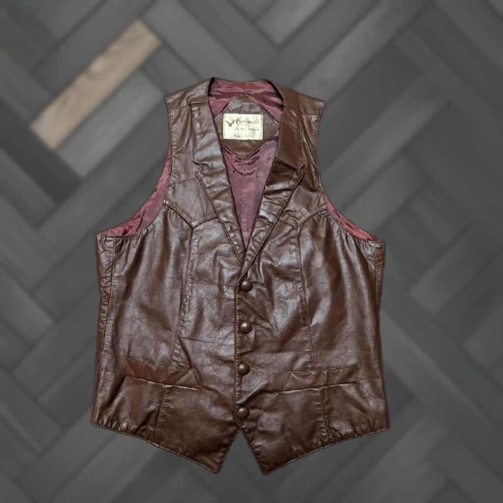 Vintage VINTAGE USA MADE WESTERN leather vest COWBOY brown S john wayne 38-40 lapel Size US S / EU 44-46 / 1 - 1 Thumbnail