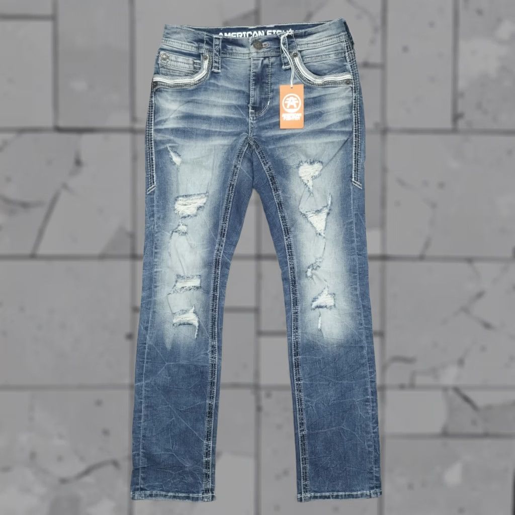 Affliction Affliction Denim Jeans Gage Peak Grove Men's 29 Blue Embroidered Slim Straight Casual 5-Pocket Denim 99% Cotton 1% Spandex Size US 29 - 1 Thumbnail