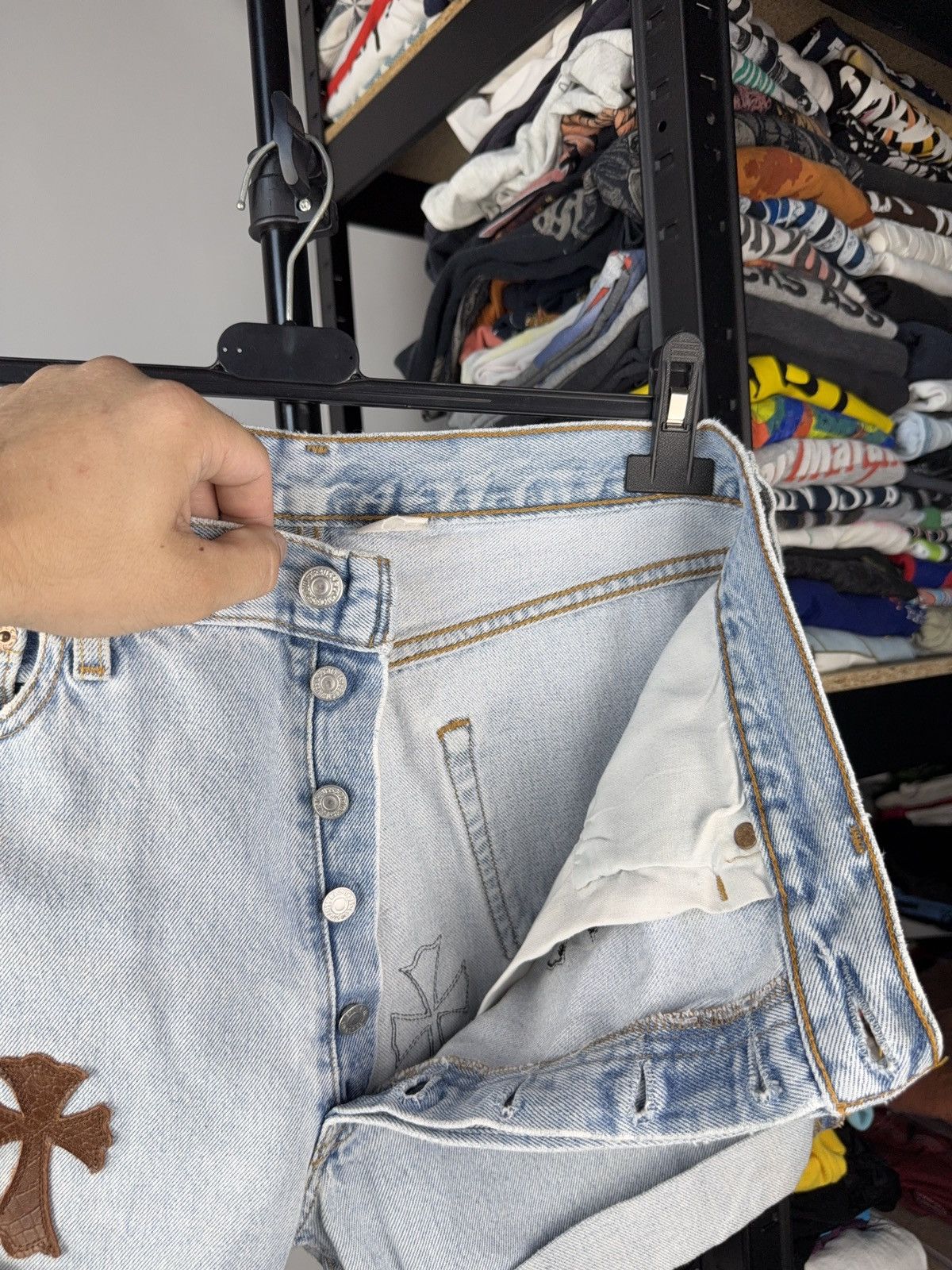 Levi's Vintage 90s Archival Chrome Hearts Style Cross Denim shorts Size 31" - 11 Thumbnail