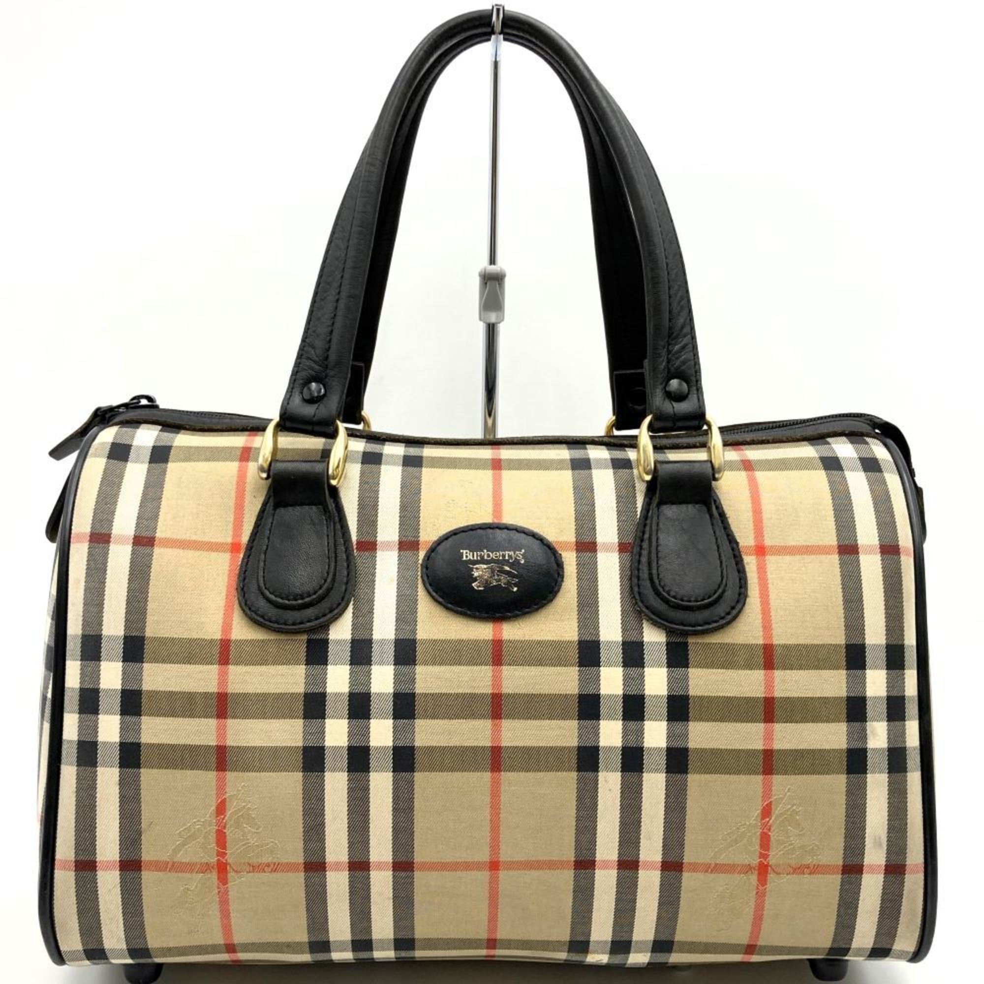 image of Burberrys Handbag Boston Nova Check Shadow Horse Beige Canvas Leather, Women's