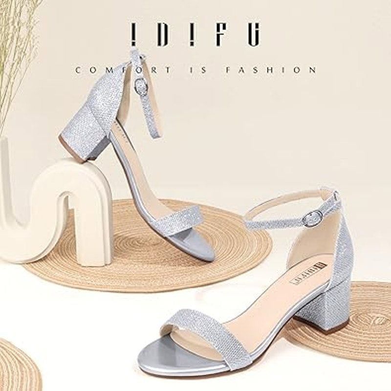 Other Idifu Women's 9 Silver Glitter Open Toe Block Heel Sandals Size US 9 / IT 39 - 2 Thumbnail