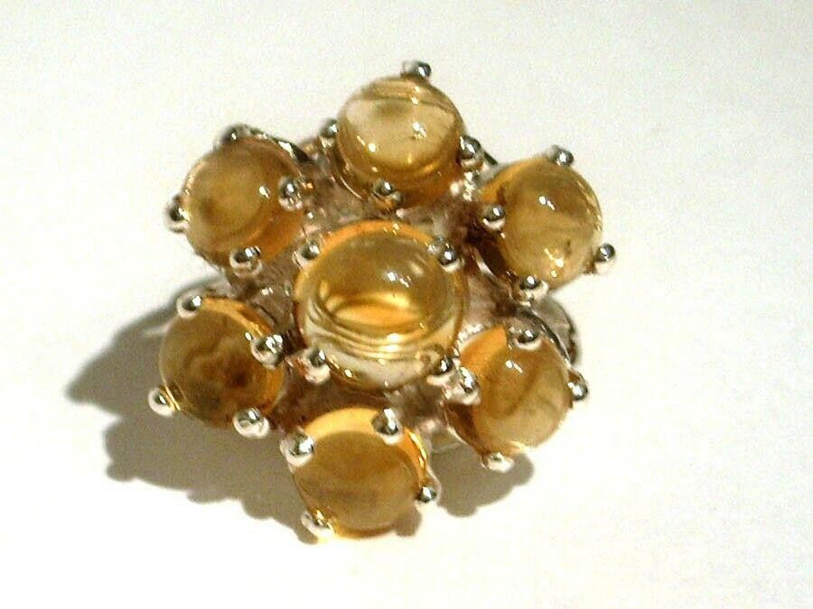 Handmade Sterling Silver Flower Cocktail Ring with Citrine Cabochons Size ONE SIZE - 1 Thumbnail