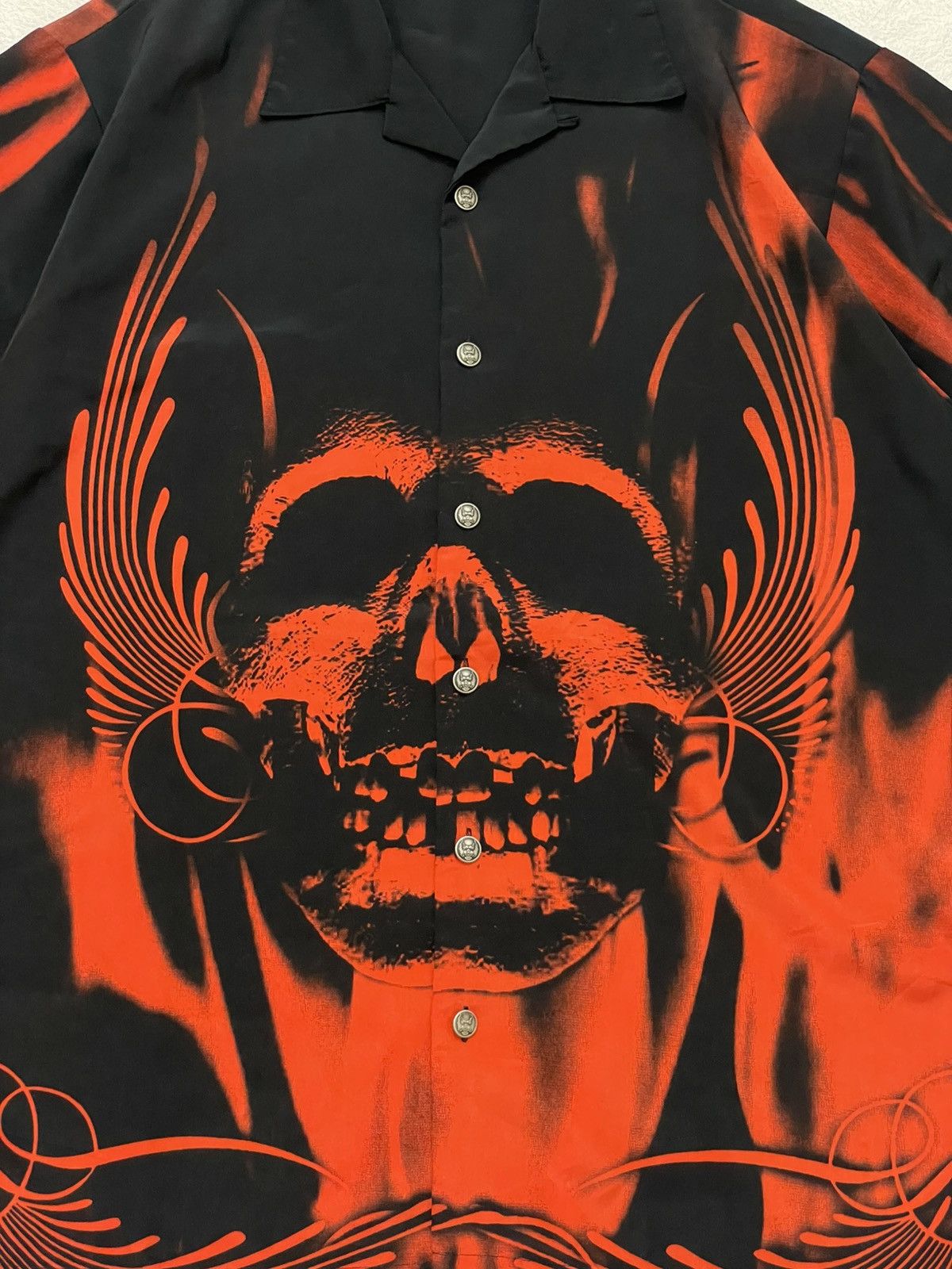 If Six Was Nine 2000s Japan Skull Poem Graphic Open Collar Punk Gothic Shirt Size US XXL / EU 58 / 5 - 2 Thumbnail
