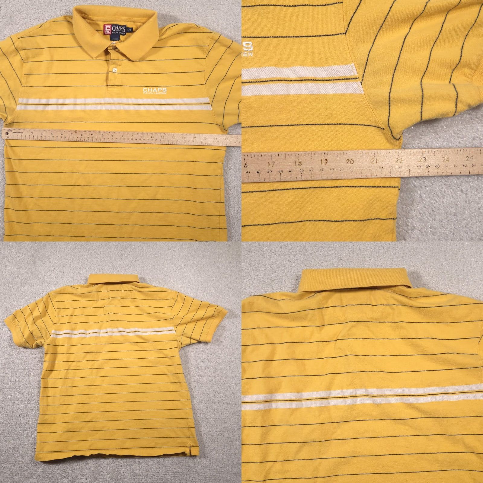 Chaps Chaps Ralph Lauren Polo Shirt Mens L Yellow Striped Embroidered Cotton Shirt Size US L / EU 52-54 / 3 - 9 Thumbnail