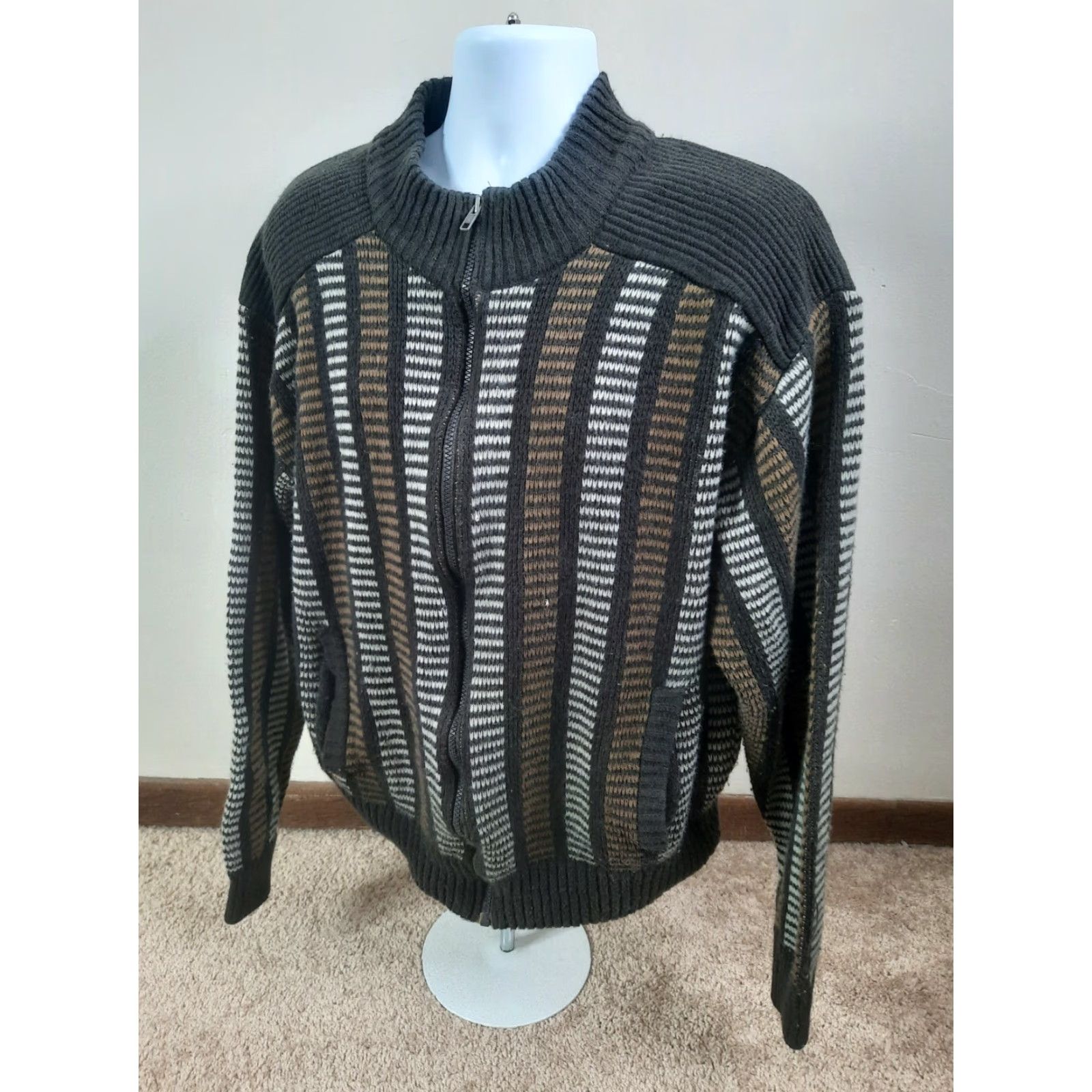 Blair VINTAGE J Blair Striped Knit Cardigan Dad Grandpa Sweater Mens XL Brown Size US XL / EU 56 / 4 - 3 Thumbnail