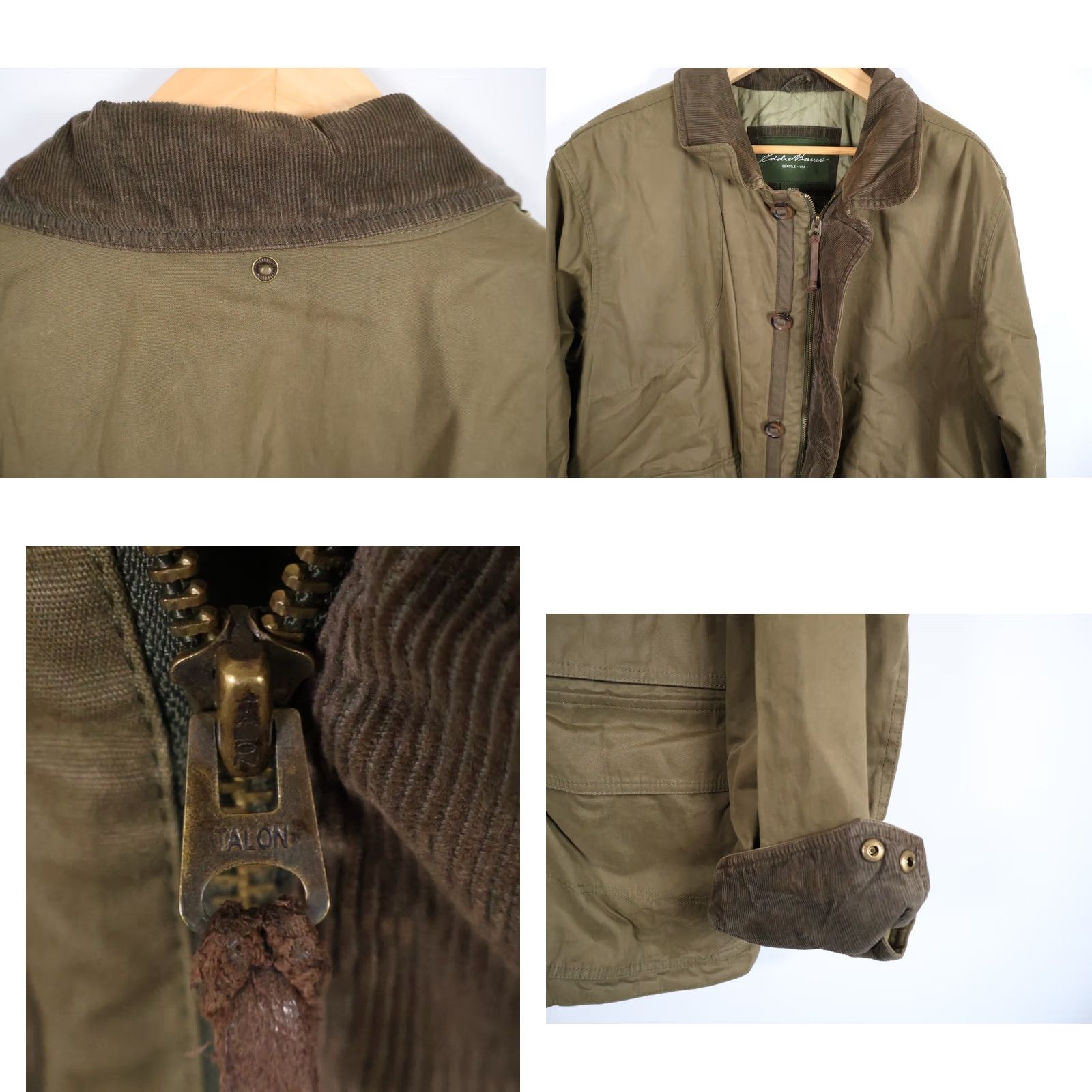 Eddie Bauer Eddie Bauer Barn Jacket Men XL Green Full Zip Corduroy Trim Lining Quilted Nylon Pockets Side Zip Front Button Overlay military jacket style Size US XL / EU 56 / 4 - 9 Thumbnail