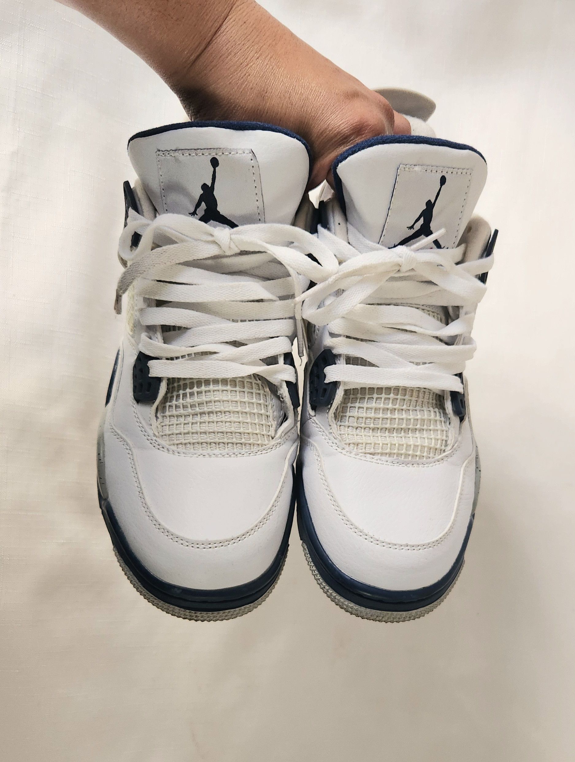 Jordan Brand × Nike Nike Air Jordan 4 Retro 8 White Midnight Navy Grey DH6927140 Size US 8 / EU 41 - 6 Thumbnail
