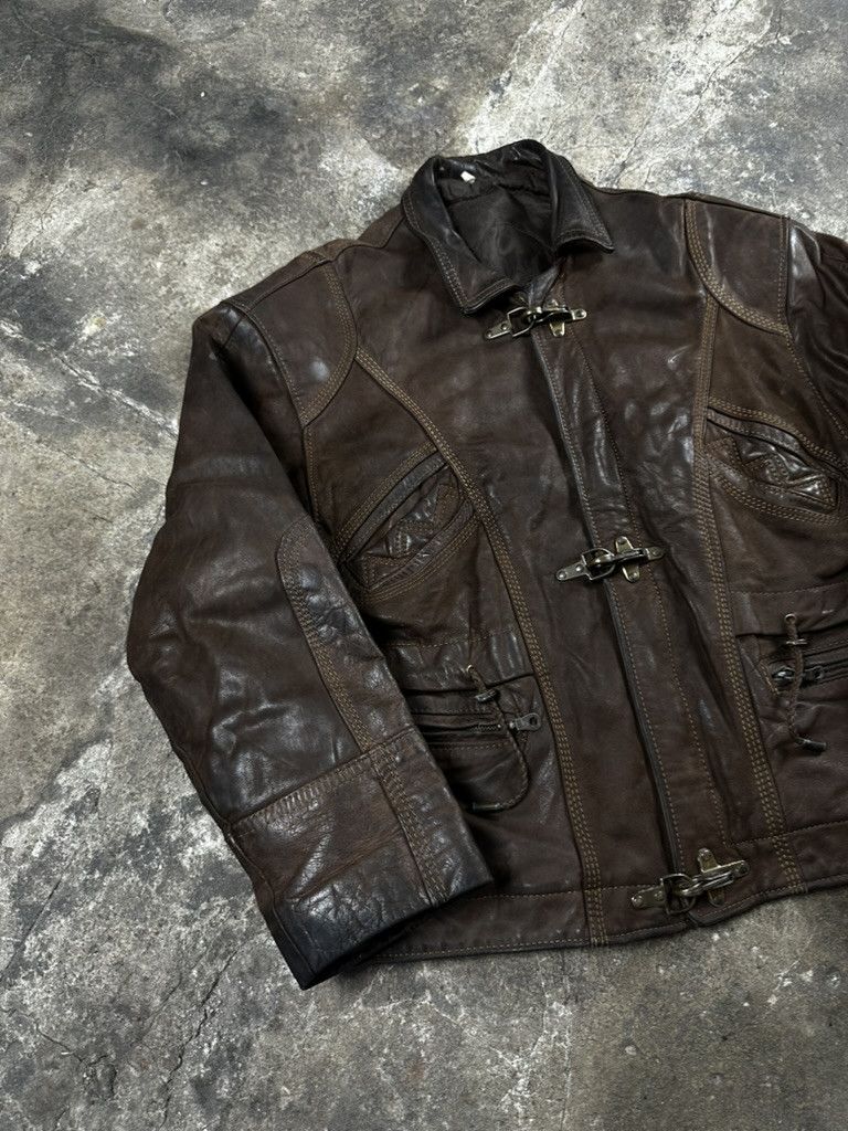 Vintage 90s Vintage Fireman Clasp Leather Bomber Jacket Size US M / EU 48-50 / 2 - 2 Thumbnail