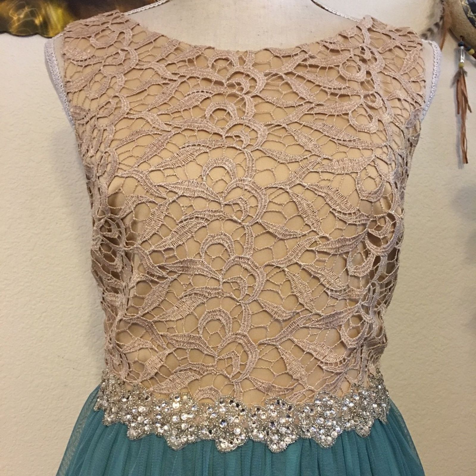 Other Jodi Kristopher tan & teal jeweled cocktail dress Size ONE SIZE - 2 Thumbnail