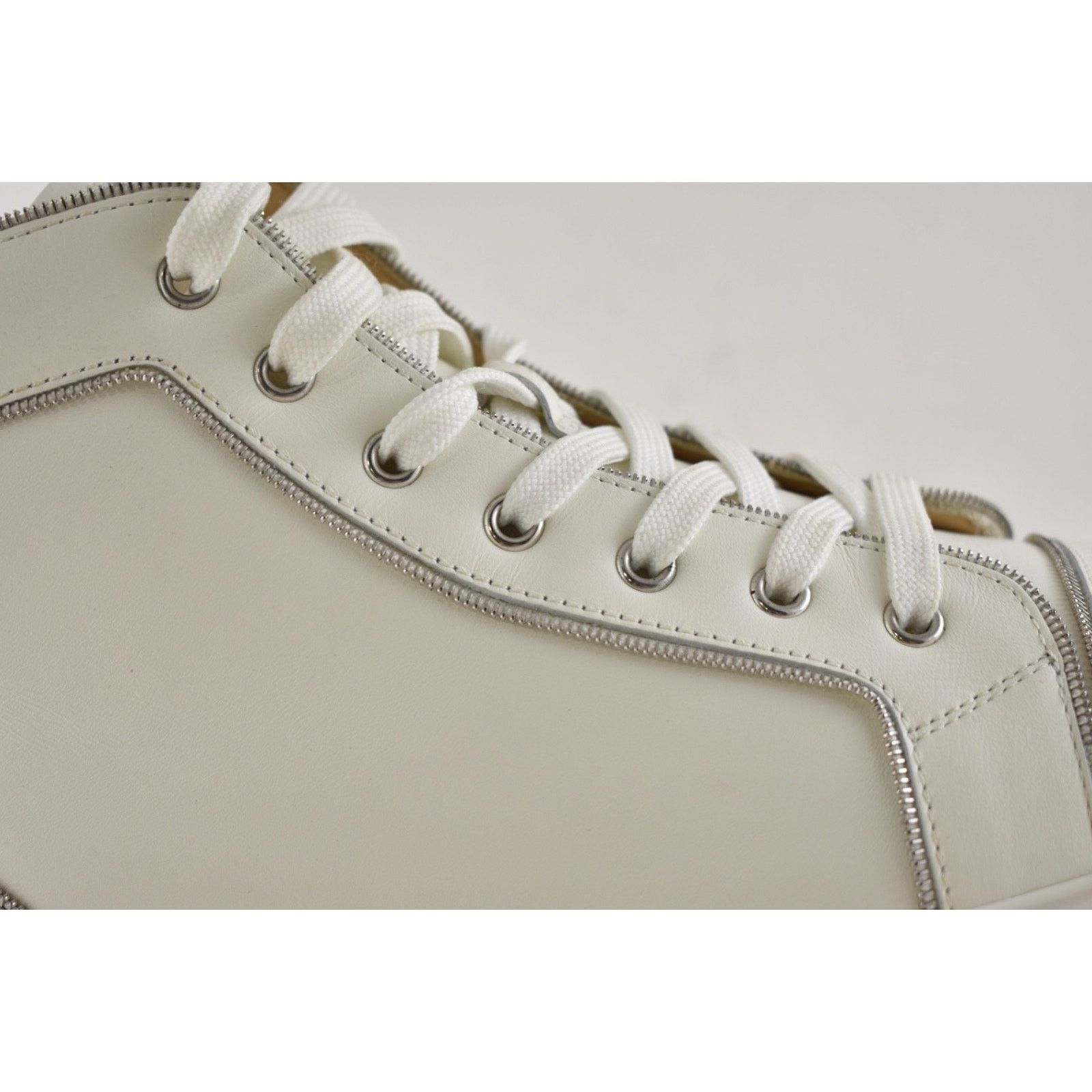 Christian Louboutin Mens Louis Z Flat White Zipper High Top Sneakers 43.5 10.5 Size US 10.5 / EU 43-44 - 6 Thumbnail