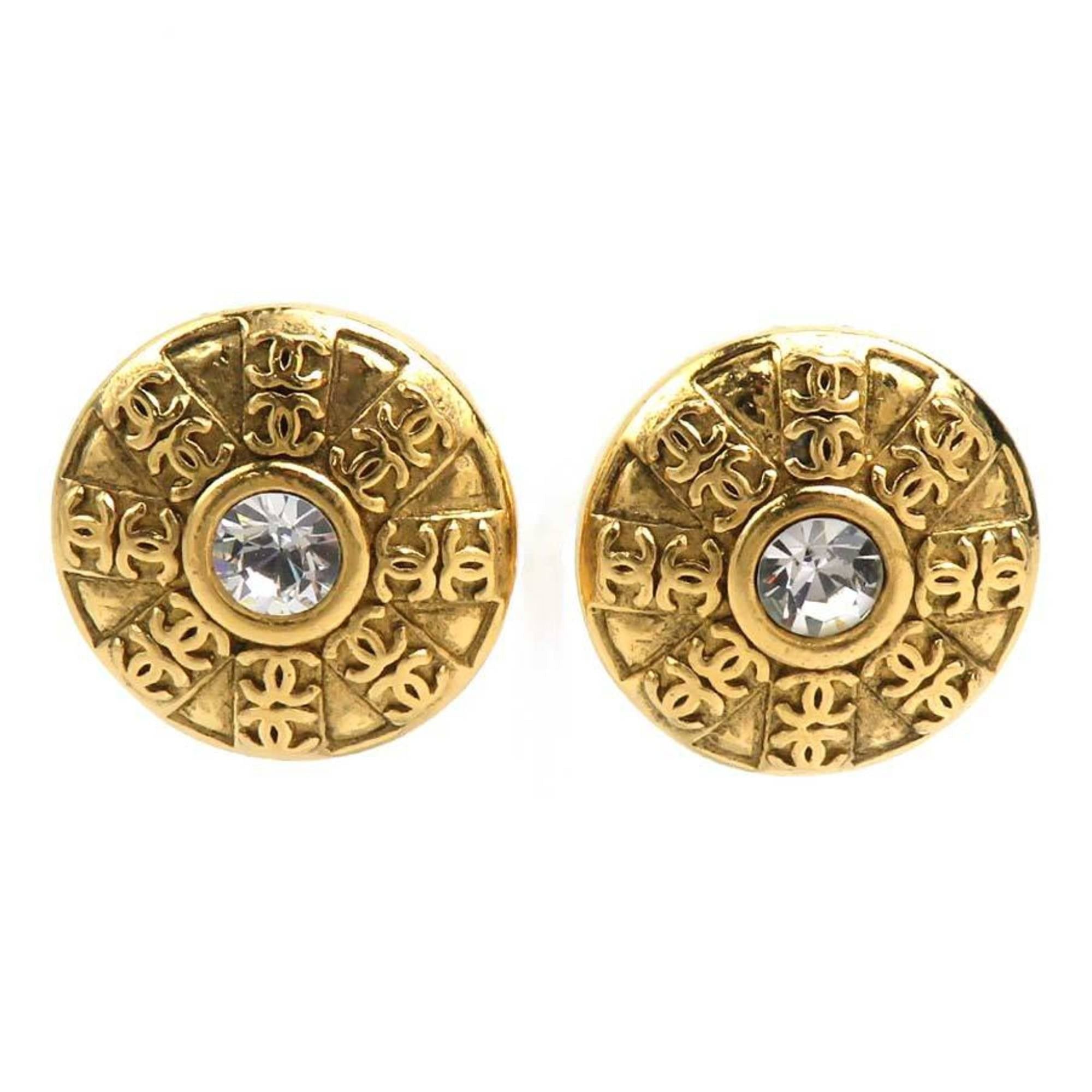 Chanel CHANEL Coco Mark Metal/Rhinestone Earrings, Gold/Silver, Women's, e61346 Size ONE SIZE - 1 Thumbnail