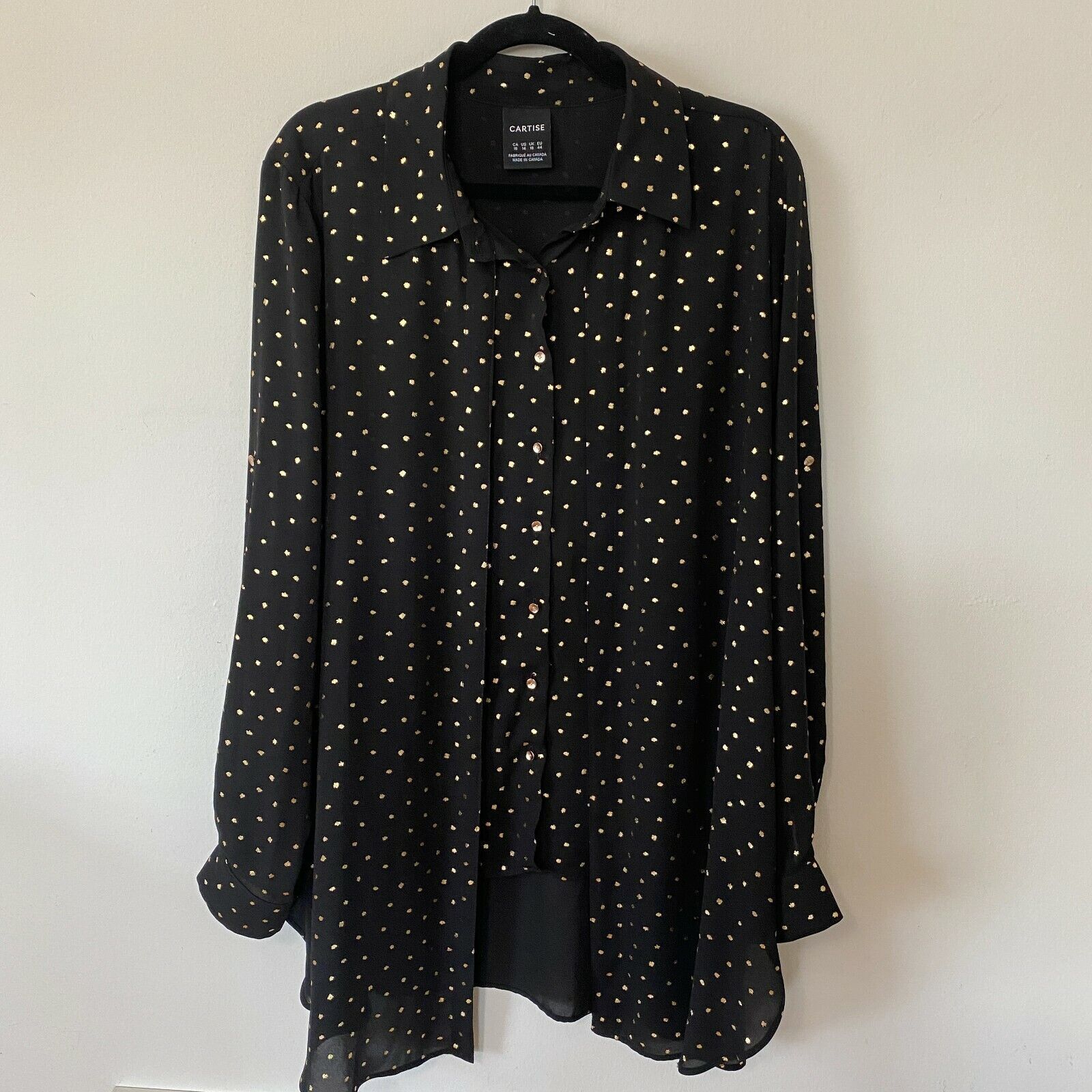 Other Cartise Black Gold Polka Dot Button Shirt Front Overlay 14 Size XL / US 12-14 / IT 48-50 - 11 Thumbnail