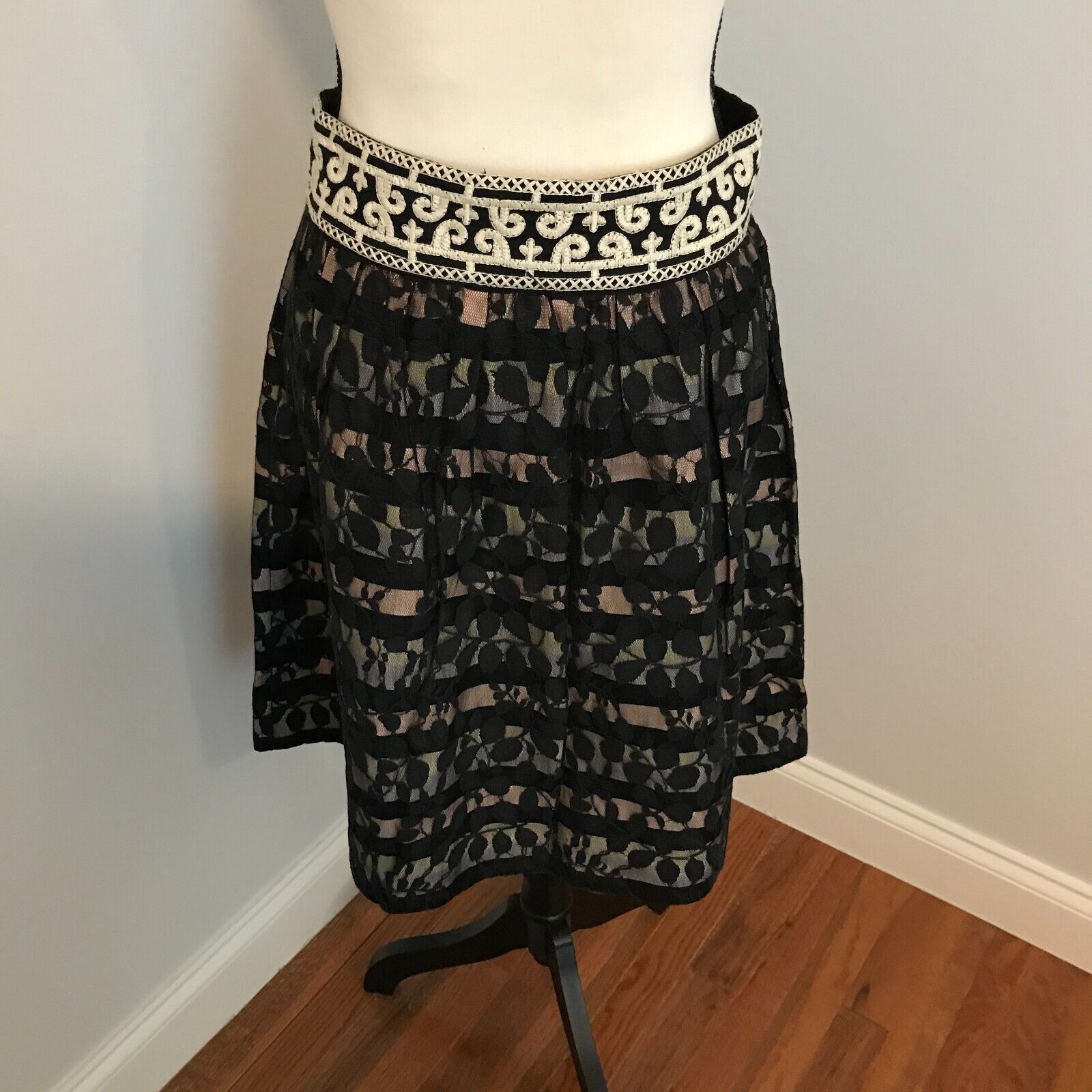 Anthropologie Anthropologie Floreat Charente Striped Lace A-Line Skirt Size 28" / US 6 / IT 42 - 2 Thumbnail