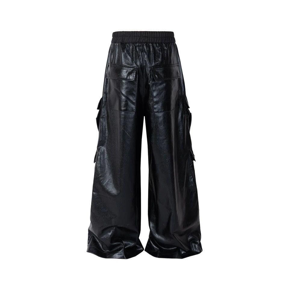 Japanese Brand Leather Pants Hombre Baggy Wide Leg Drawstring Size US 32 / EU 48 - 3 Thumbnail