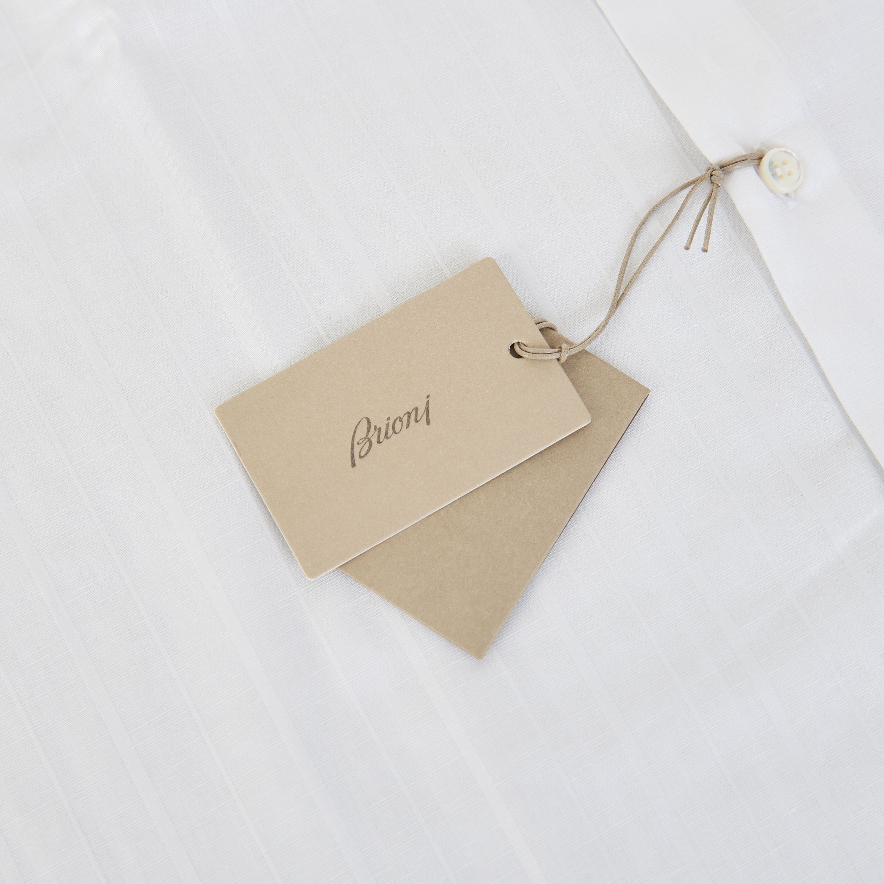 Brioni Mandarin Collar Shirt - Cotton & Linen, Jacquard Stripe Size US M / EU 48-50 / 2 - 11 Thumbnail