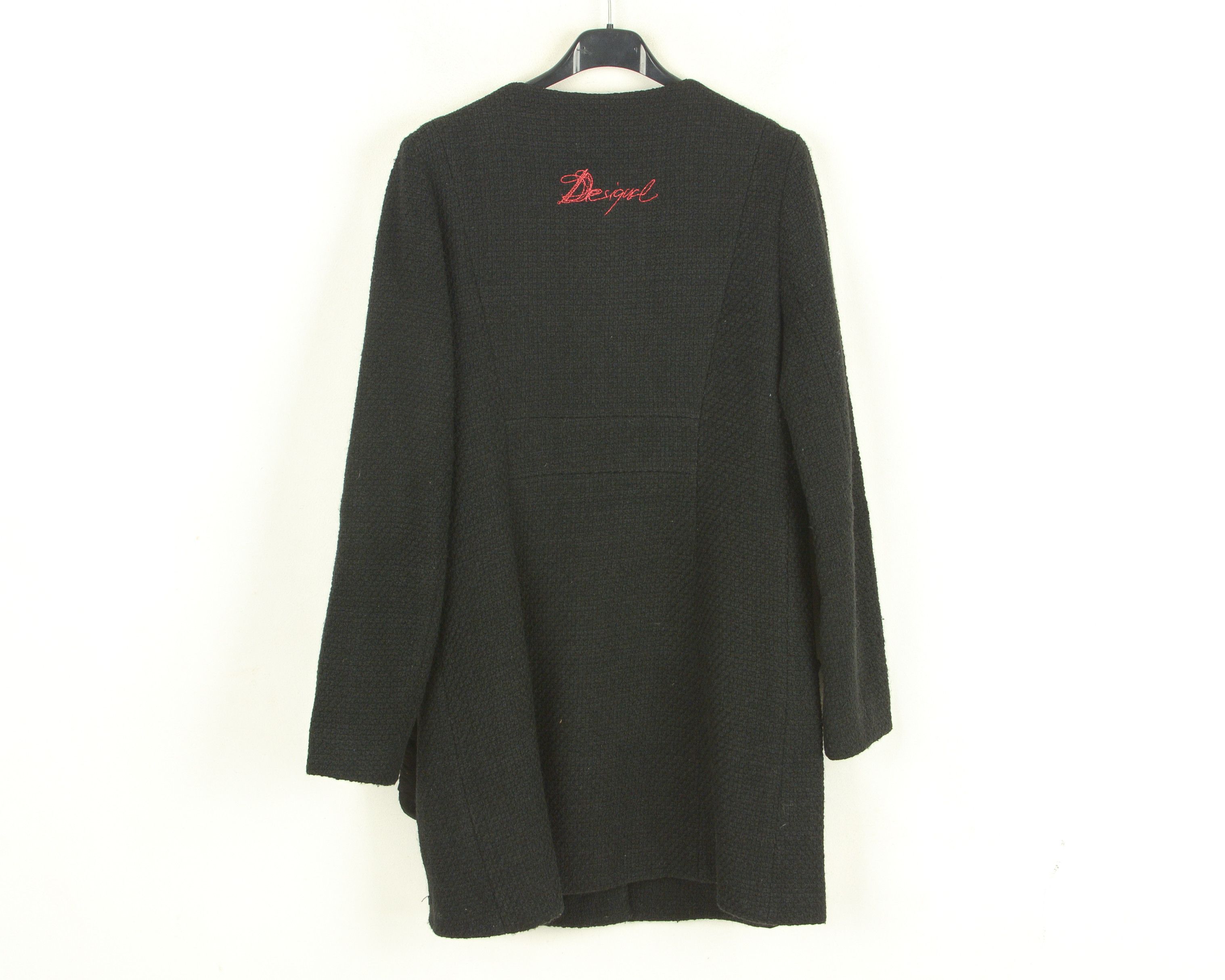 Desigual Womens M Jacket EU 40 Knit Coat US 8 Black Wool Cotton Size M / US 6-8 / IT 42-44 - 4 Thumbnail